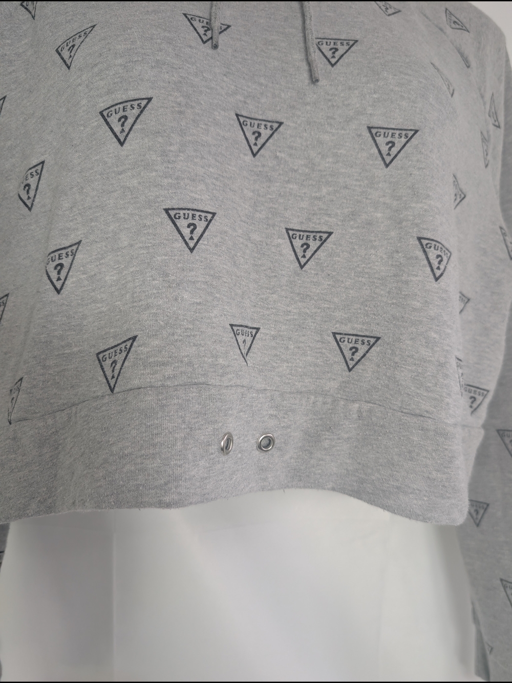 GUESS Los Angeles Triangle Logo All Over Print Cropped Hoodie Grey L - Picture 5 of 8